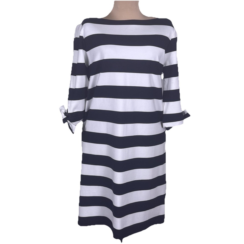 Lauren Ralph Lauren Womens Black & White Striped Dress Boat Neck Large Nautical